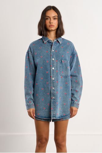 Surchemise en coton avec multi-cœurs brodés