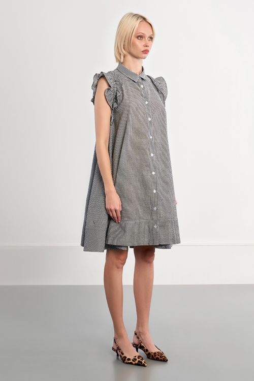 Vestido de manga corta con volantes y estampado vichy.