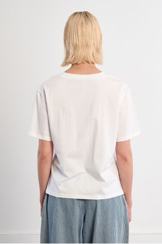 Camiseta de mujer de manga corta, estampado y lazos.