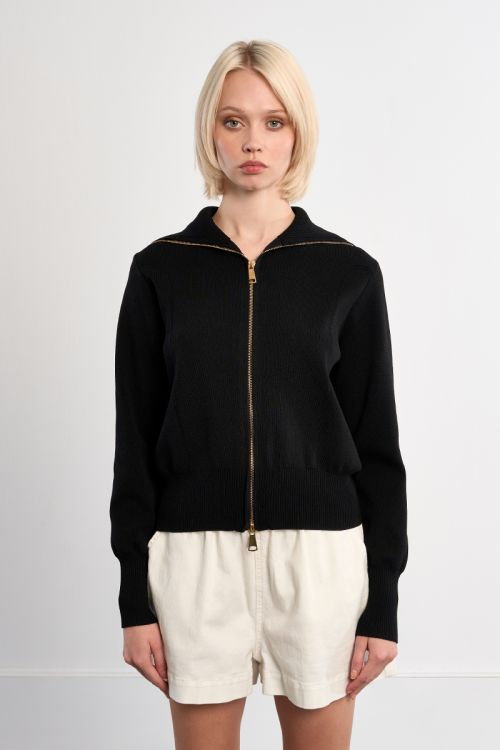 Double-zipped knitted cardigan