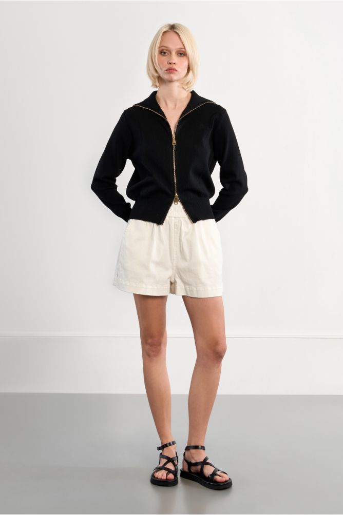 Double-zipped knitted cardigan