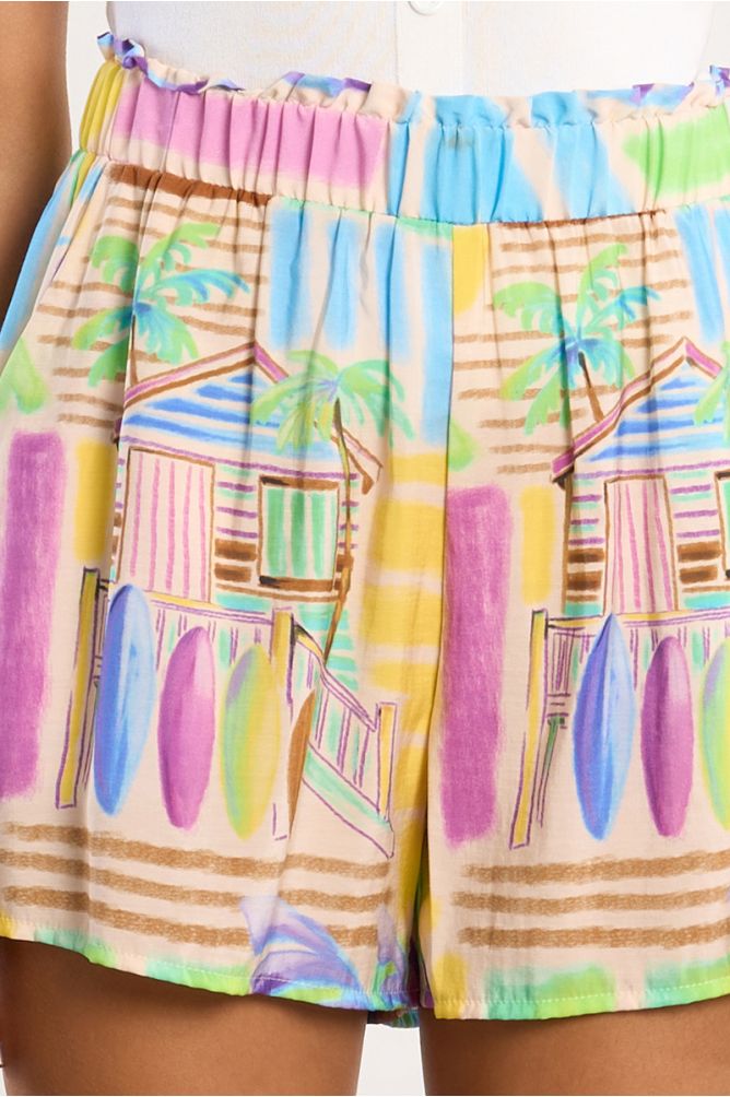 Elastic shorts with surf print