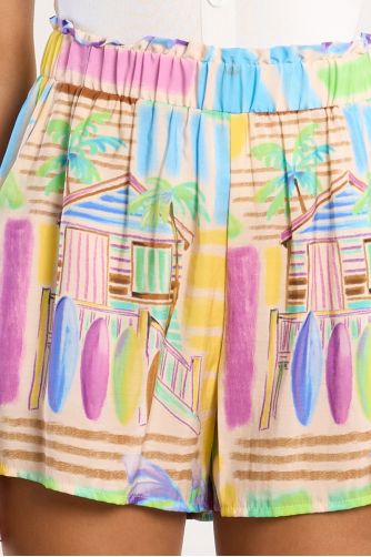 Elastic shorts with surf print