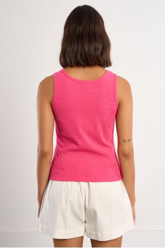 Top de mujer sin manga, con estampado.