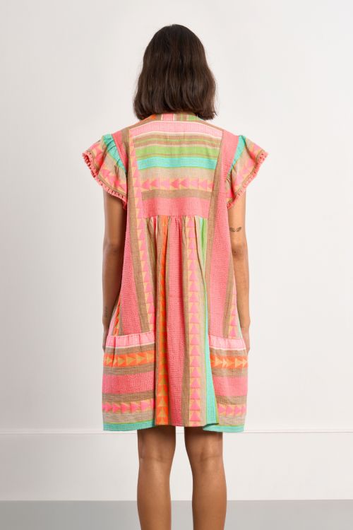 Short-sleeved dress with multicoloured print