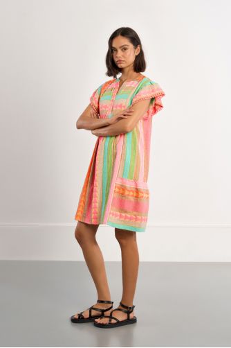 Robe à manches courtes, imprimé multicolore