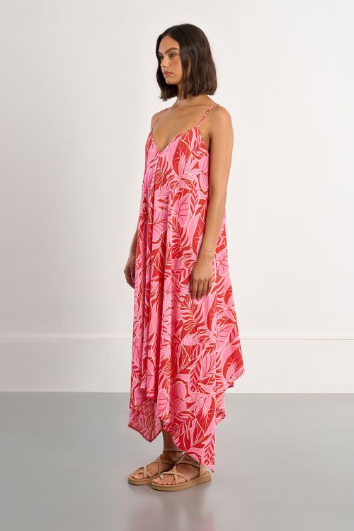 Vestido de tirantes asimétrico, con estampado.