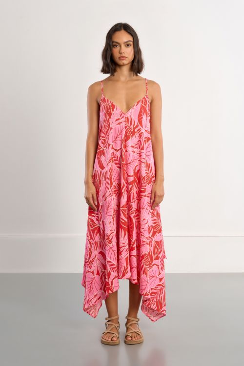 Vestido de tirantes asimétrico, con estampado.