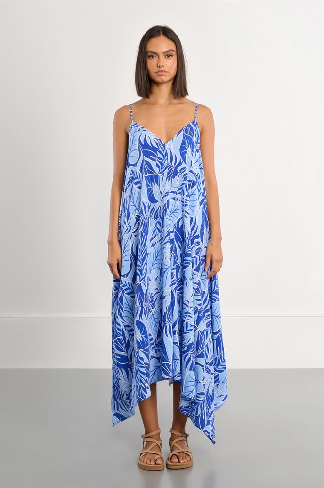 Vestido de tirantes asimétrico, con estampado.