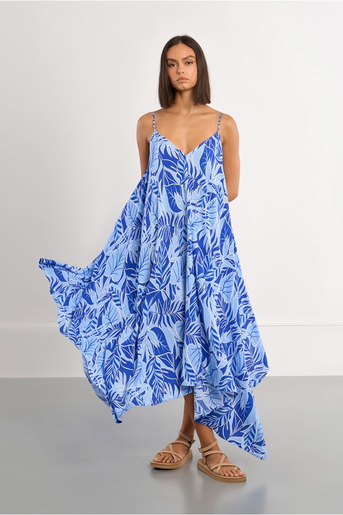 Vestido de tirantes asimétrico, con estampado.