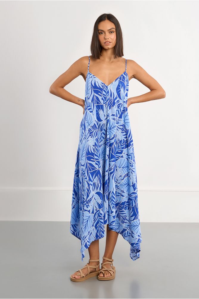 Vestido de tirantes asimétrico, con estampado.