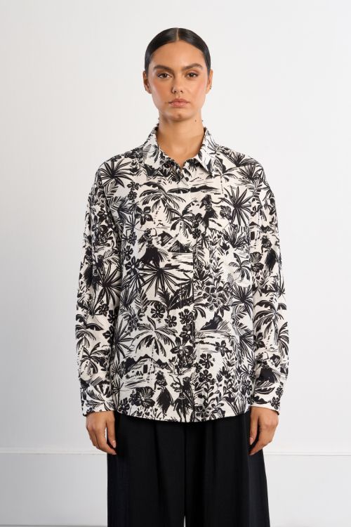Camisa de mujer de manga larga, estampado fantasía.