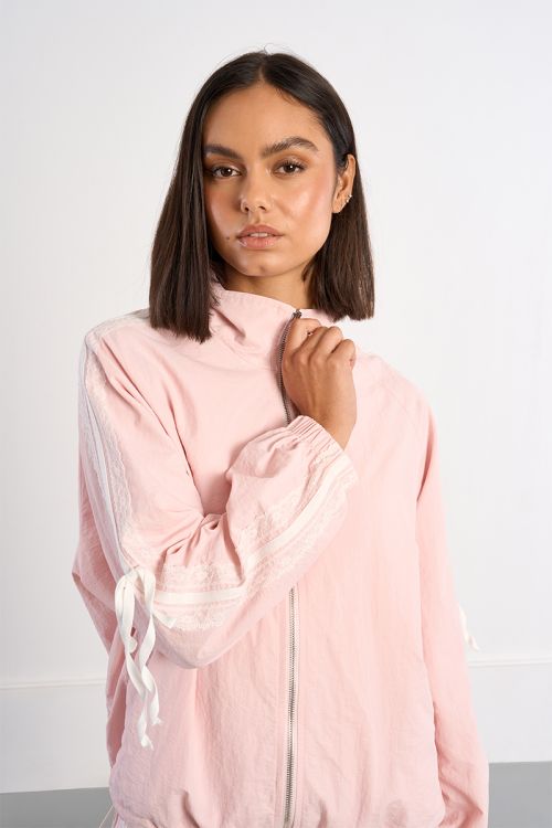 Nylon and lace track jacket