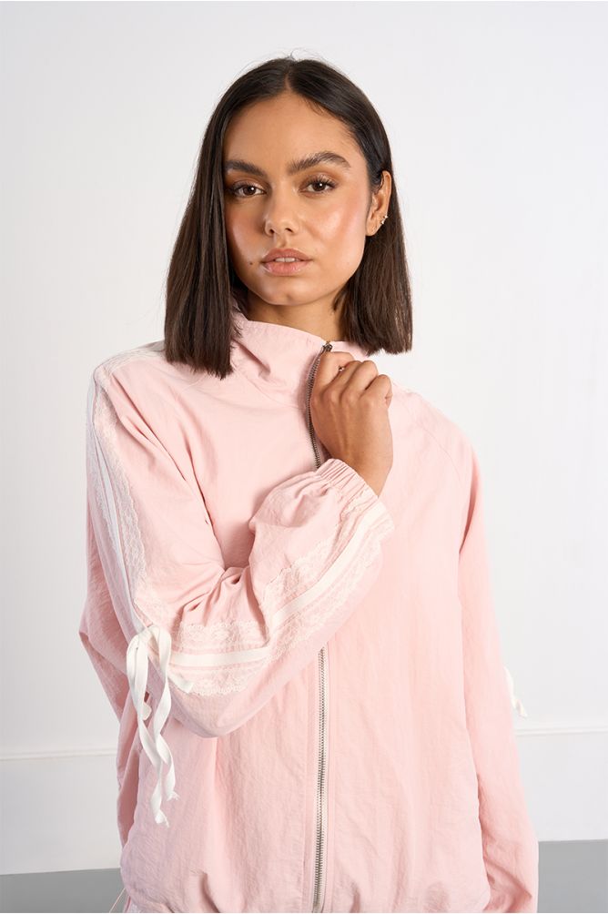 Nylon and lace track jacket