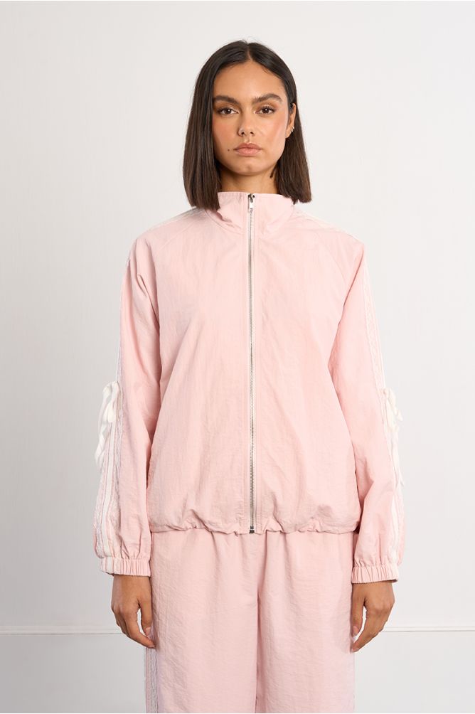 Nylon and lace track jacket
