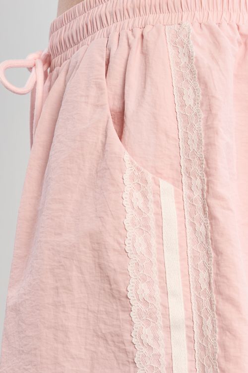 Nylon and lace track shorts