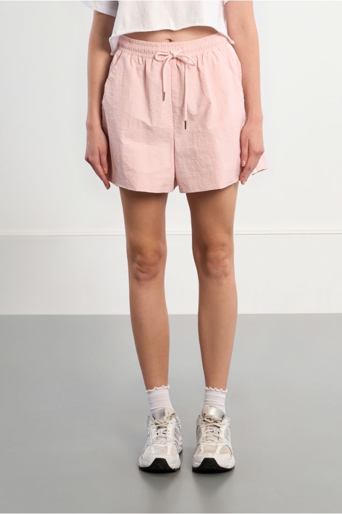 Nylon and lace track shorts