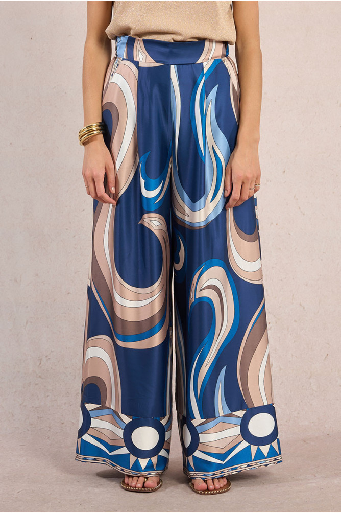 Printed wide-leg trousers