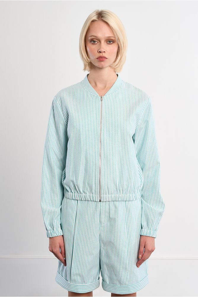 Striped cotton bomber jacket