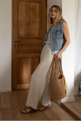 Pantalon casual, rayé 