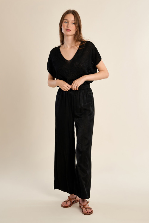 Pantalon large, effet satiné