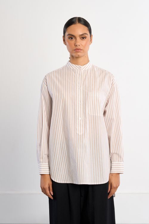 Mandarin collar cotton shirt
