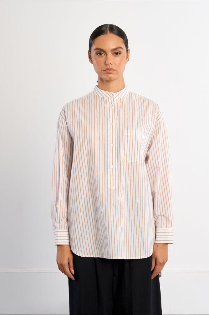 Camisa de mujer de manga larga, estampado de rayas.