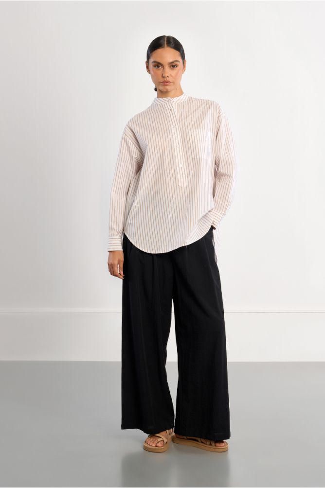 Mandarin collar cotton shirt