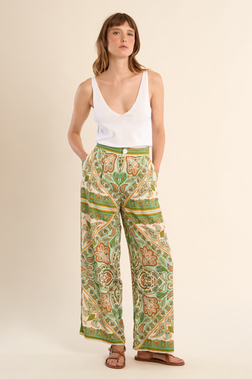 Pantalon fluide, imprimé foulard