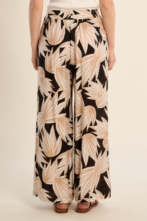 Printed flowing pants, high waist