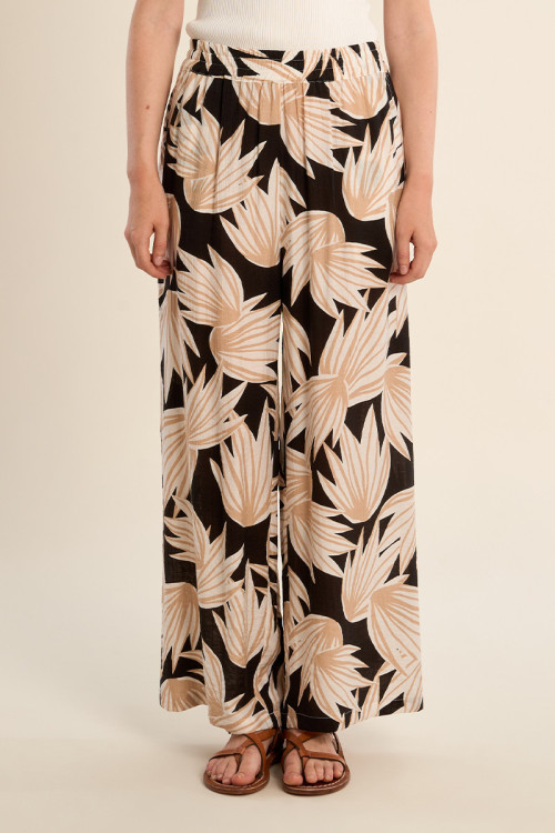 Printed flowing pants, high waist