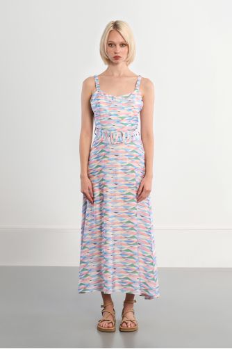 Robe maxi ceinturée à imprimé géométrique