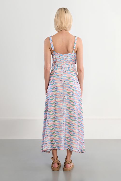 Belted maxi dress with geometric print