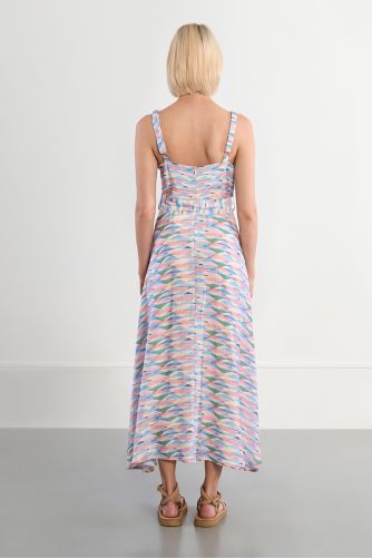 Robe maxi ceinturée à imprimé géométrique
