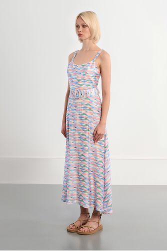 Robe maxi ceinturée à imprimé géométrique