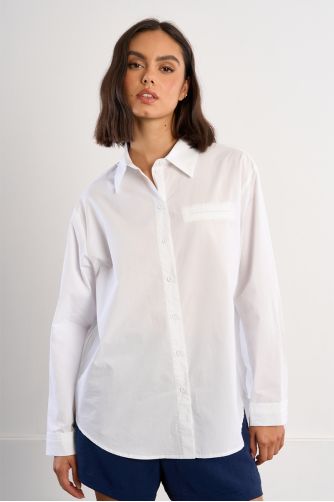 Camisa de mujer de manga larga, bolsillo frontal.