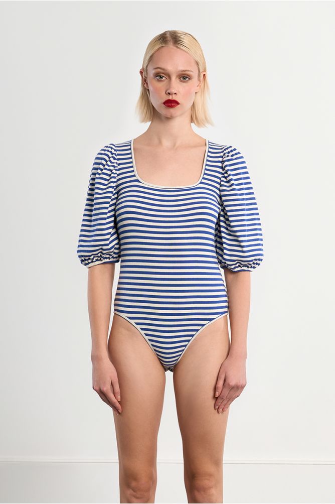 Body de mujer de manga corta, estampado rayas.