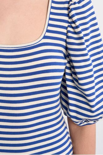 Striped bodysuit, balloon sleeves