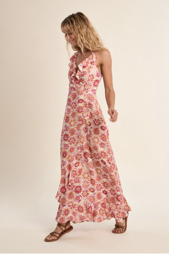 Robe longue porte-feuille, imprimée