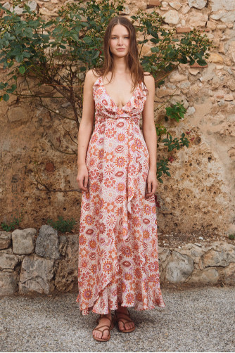 Robe longue porte-feuille, imprimée