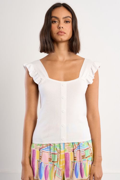 Top de mujer de tirante ancho, detalle volantes.