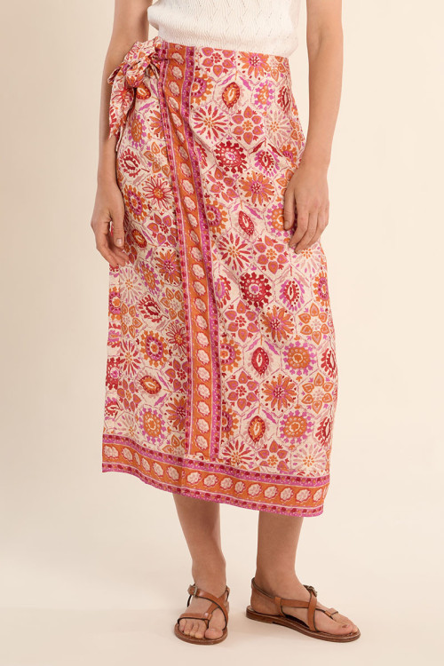 Long printed wrap skirt