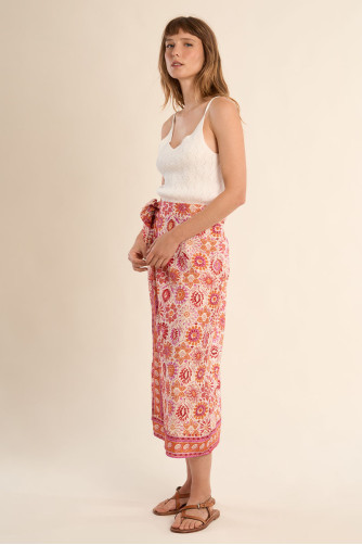 Long printed wrap skirt