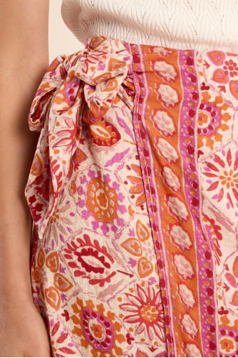 Long printed wrap skirt