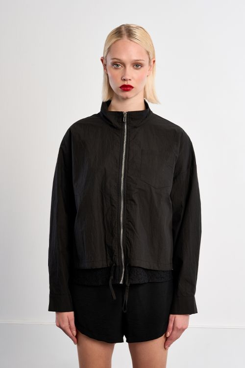 Sporty nylon jacket, lace detail