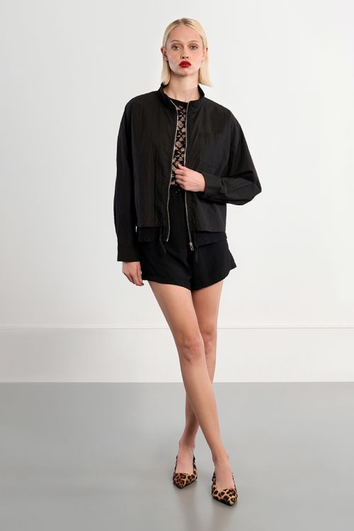 Sporty nylon jacket, lace detail