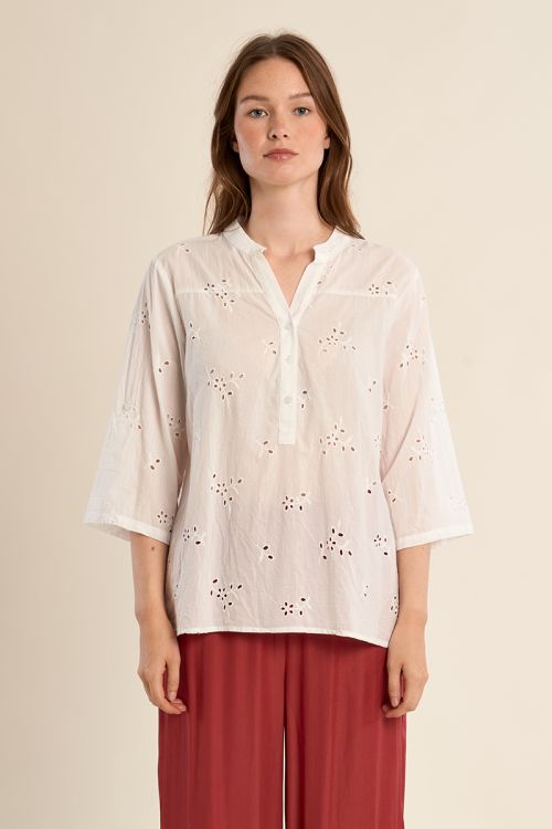 Cotton blouse in broderie anglaise