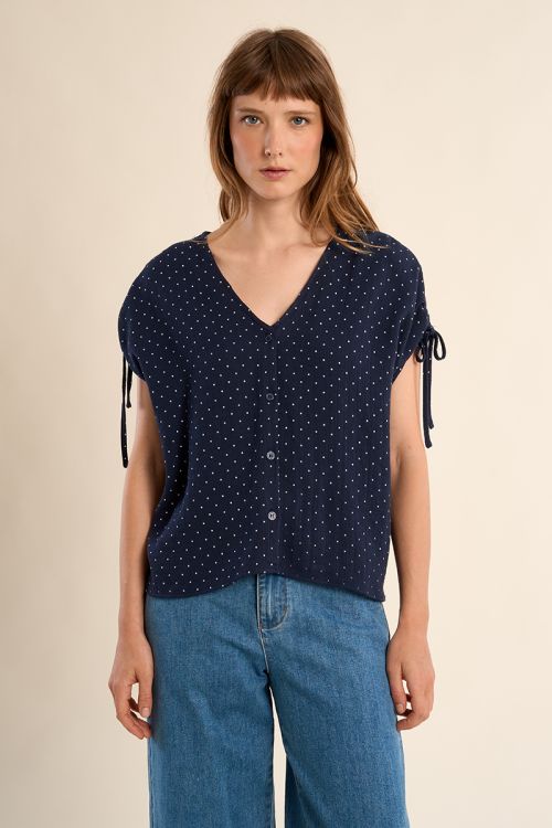 Top de mujer de manga corta, estampado lunares.
