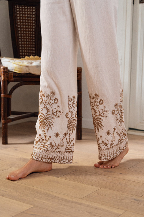 Pantalon large, à broderies