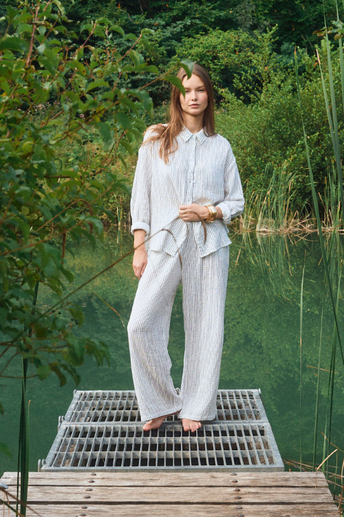 Pantalon en coton, rayé